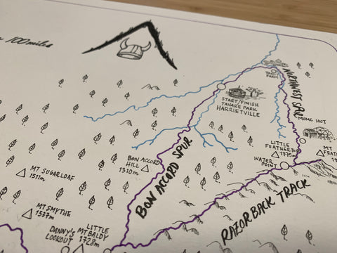GSER 100 Mile Hand-drawn and personalised map by Local Artist Mat Vaughan